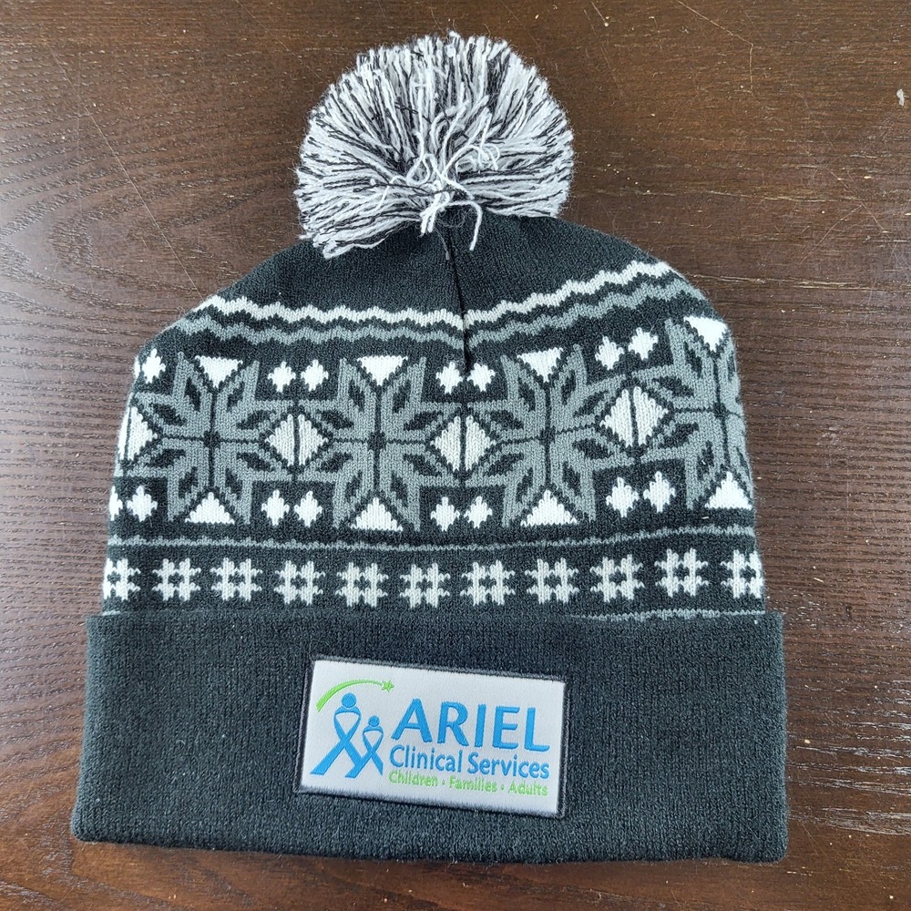 Nordic Style Beanie Black Ariel Clinical Services One Size Pom Pom